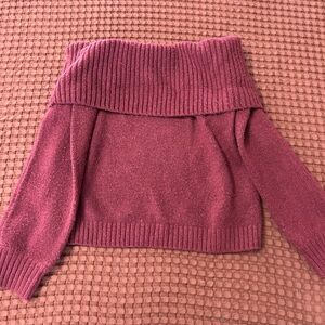 Abercrombie & Fitch Burgundy Off-The-Shoulder Foldover Ribbed Sweater - Size M